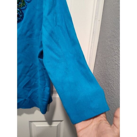 Ruby‎ Rd Top Women 2X Petite Blue Embellished Beaded Sweater Bohemian Stretch - Picture 9 of 10